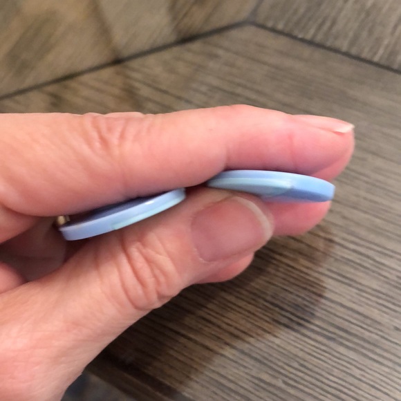 Vintage Clip Earrings Two Tone Blue Plastic Circle Button Earrings - Picture 7 of 9